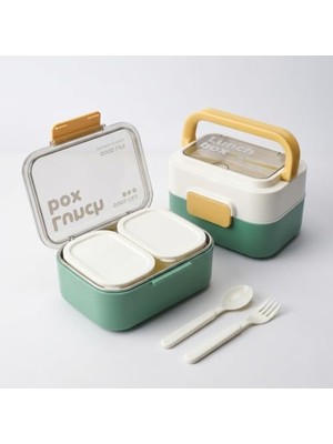 Odea Deconox Paslanmaz Çelik Hazneli Kulplu Yemek Kabı 1010 Ml, Bölmeli Lunch Box Seti, Çatal Kaşık Dahil, Kilitli Kapaklı Taşıma ve Saklama Kabı, Renkli Desenli