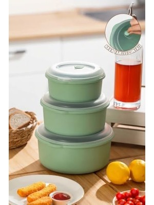 Odea Gondol - 3'lü Kilitli ve Sızdırmaz Hava Tahliye Contalı Çok Amaçlı Erzak ve Saklama Kabı Seti (800 ml + 1300 ml + 2000 Ml)