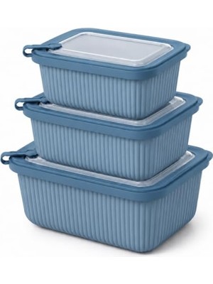 Odea Vakumlu Silikon Kapaklı Plastik Saklama Kabı Seti, 3.5 Litre, Mikrodalga ve Derin Dondurucu Için Sefer Tası, Gıda Depolama Kutusu, Bpa Içermez (600/1100/1800 Ml) (Mavi, Dikdörtgen)