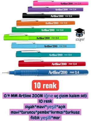 Odea 0.4 mm Artline 200N Iğne Uç Çizim Kalem Seti 10 Renk