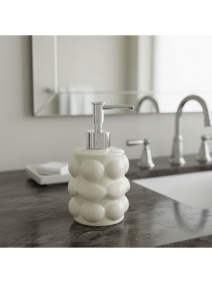 Odea Deconox Beyaz Bubble Design Cam Sıvı Sabunluk - 450 ml Kabartmalı Şık Banyo ve Mutfak Sabunluğu (7X12 Cm) (5065 - Beyaz)
