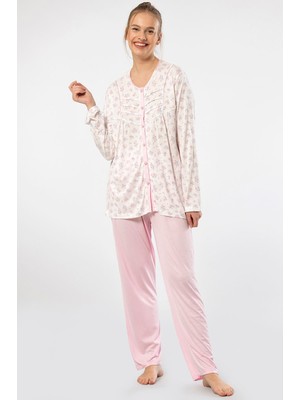 Türen Empirme Dügmeli Battal Uzun Kollu Pijama Takimi 3367/Pembe