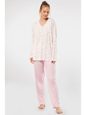 Türen Empirme Patli Battal Uzun Kollu Pijama Takimi 3366/Pembe
