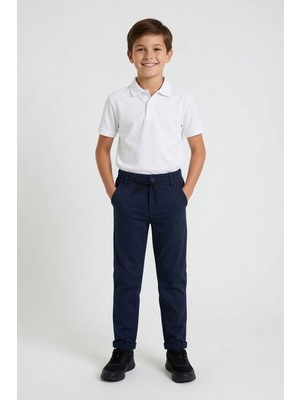 Cansın Mini Lacivert Duble Paça Beli Bağcıklı Erkek Çocuk Okul Pantolon  22678