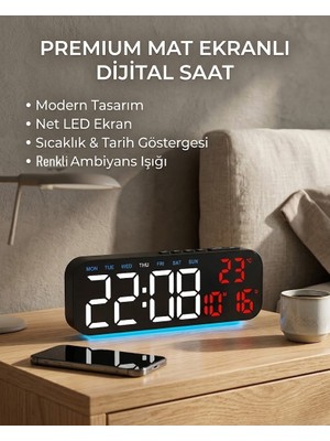 Neler Geldi Neler Büyük LED Dijital Çalar Saat Rgb Renkli Gece Lambası Saat Tarih Gün Sıcaklık Göstergeli Masa ve Yatak Odası Saati
