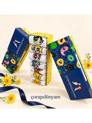 Çorap Dünyam 7”li Kutulu Set Powerpuff Gırls Neşeli Kolej Tenis Çorap