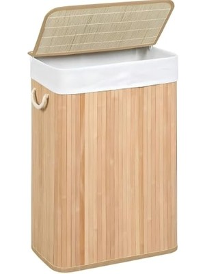 Odea Çamaşır Sepeti Doğal Bambu Katlanabilir Kirlilik, Yıkanabilir Çıkarılabilir Astar Torbalı, Sele Görünümlü Şık ve Dayanıklı Çamaşır Sepeti, Kapaklı ve Ergonomik Tasarım (Tek Bölmeli)