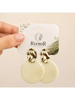 Rizmir Gold Krem Yuvarlak Sallantılı Kadın Küpe