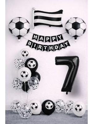 Odea Siyah Beyaz 7 Yaş Futbol Temalı Doğum Günü Balon Seti