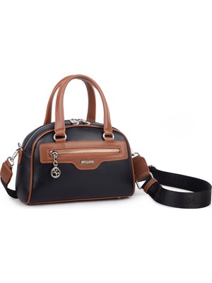 Nas Bag Kadın Şık El ve Postacı Çanta (En 22 cm , Boy 16 cm ) Siyah Taba
