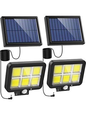 Odea Solar Işıklar Dış Mekan Için Hareket Sensörlü, 120 Cob LED Spot Işığı Dış Mekan, Süper Parlak Güneş Işığı 3 Modu IP65 Su Geçirmez, 16,5 Ft 5m Kablo ile Duvar Lambası, 2'li Paket