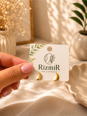 Rizmir Gold Renk Hilal Figürlü Minimal Kadın Çivi Küpe