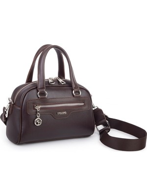 Nas Bag Kadın Şık El ve Postacı Çanta (En 22 cm , Boy 16 cm ) Kahverengi