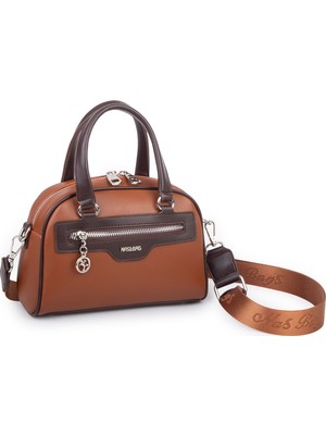 Nas Bag Kadın Şık El ve Postacı Çanta (En 22 cm , Boy 16 cm ) Taba Kahve