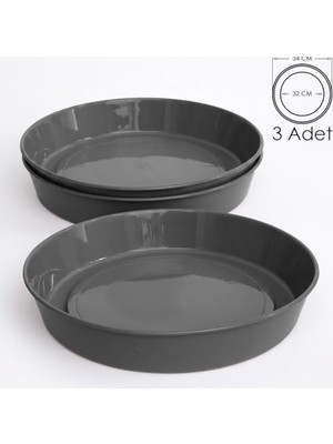 Odea Saksı Tabağı Klasik Tabak Parlak Plastik Altlık (Antrasit, 32CM)