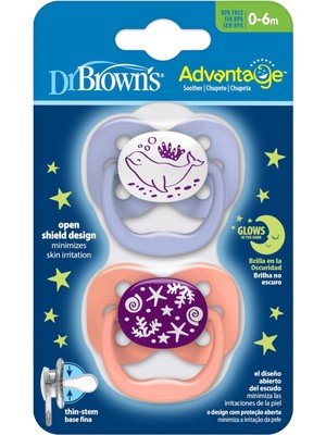 Odea Dr. Brown's Advantage Yalancı Emzik Gece Parlayan Mercan Okyanus,- 1. Evre, Pembe, 2'li