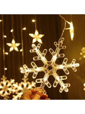 Toha ❄️⭐ 2,5 Metre Kar Tanesi ve Yıldız LED Perde Işık – 8 Fonksiyonlu Günışığı Yılbaşı Noel Dekorasyon Aydınlatması 🎄✨