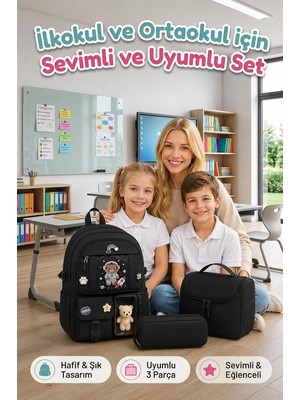 Fumeyabi Kore Model 3’lü Set Ilkokul-Ortaokul Çantası Kız, Çocuk Sırt Çantası Okul Çantası, Kızçocuk Desenli Ilkokul Ortaokul Çantası, Beslenme Çantası, Kalemlik, Kız Çocuk Okul Çantası Ilkokul Seti