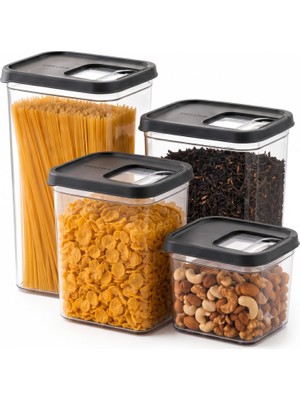 Odea Kabakoz Kayar Kapaklı Saklama Kabı Seti, 7 Litre, 4 Farklı Boyut, Kapağı Kaydır Kolayca Dök Kullan, Plastik Mutfak Düzenleyici Organizer, Sürgülü Kolay Kullanım (0,8/1,6/2,4/3 L)