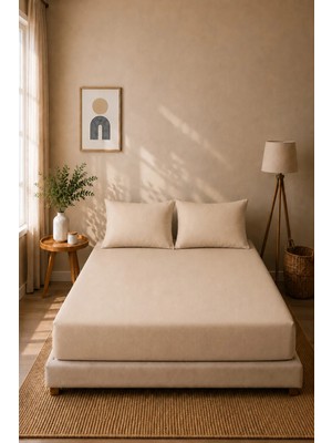 Boreas Home Natural Ranforce Çift Kişilik Lastikli Çarşaf ve Yastık Kılıfı Seti