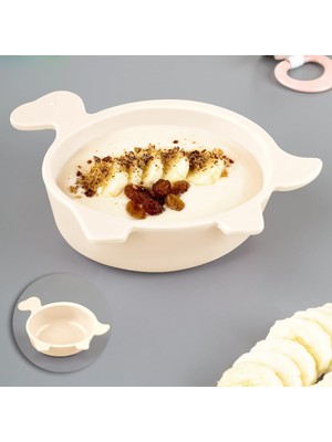 Odea Meleni Baby Kaplumbağa Figürlü Silikon Bebek Mama Kasesi - Şekilli Bebek Beslenme Kasesi - Bej