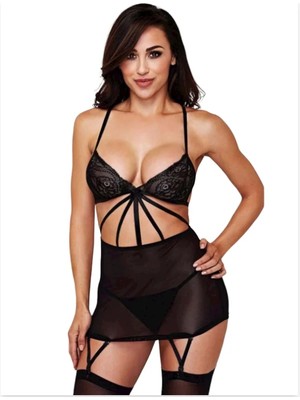 Fantezia Night Büyük Beden Fantazi Siyah Dantelli Jartiyer Takım TG273255
