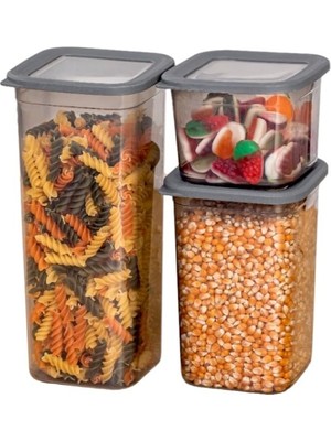 Odea Deconox 3'lü Set Sızdırmaz Kapaklı Kare Erzak Saklama Kabı 650ML - 1300ML - 1900ML Antrasit