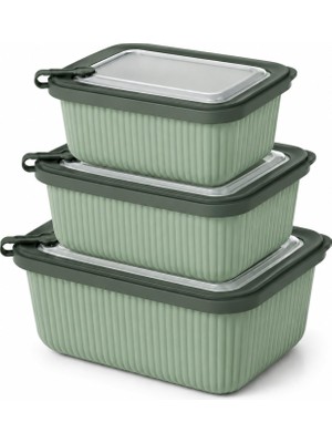 Odea Kabakoz Vakumlu Silikon Kapaklı Plastik Saklama Kabı Seti, 3.5 Litre, Mikrodalga ve Derin Dondurucu Için Sefer Tası, Gıda Depolama Kutusu, Bpa Içermez (600/1100/1800 Ml) (Yeşil, Dikdörtgen)