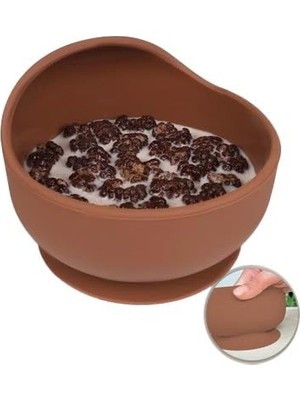 Odea Meleni Baby Vakum Tabanlı Bebek Mama Kasesi - Vakumlu Oval Silikon Kase - Kahve