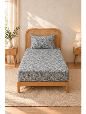 Boreas Home Destan Ranforce Tek Kişilik Lastikli Çarşaf ve Yastık Kılıfı Seti 100X200 cm Gri