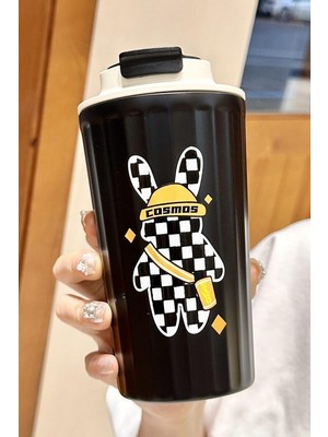 Fumeyabi 316 L Çelik Siyah Tavşan Figür 400 ml Kahve El Termos Mug CIN483SY