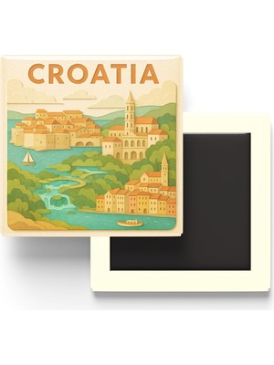 Odea Hırvatistan - Paper Cut Art - Baskılı Buzdolap Magneti Kare - 9x9 cm