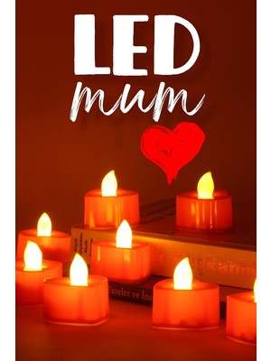 Universal 8 Adet Mini LED Mum Seti Pilli Dumansız Alevli Ledli Dekoratif Yapay Mum Dekor Işığı (8 Adet (Kalp Kırmızı 4 Cm))