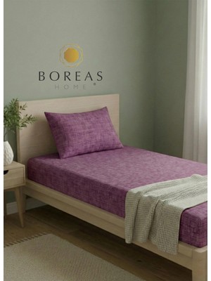 Boreas Home Pixel Ranforce Tek Kişilik Lastikli Çarşaf ve Yastık Kılıfı Seti 100X200 cm Koyu Mor