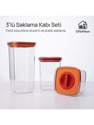 Odea Ottohaus 3’lü Tam Vakumlu Sızdırmaz Saklama Kabı Seti, 500ML-1100ML-1700ML, Şeffaf Gıda ve Sıvı Saklama Kabı