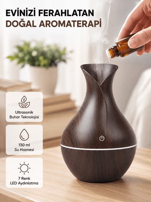 Universal Aromaterapi Difüzör Ahşap Desenli ve Ultrasonik Nemlendirici LED Işıklı