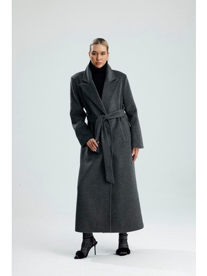 Gaca Collection Limyre  Gri Kaşe Uzun Kaban