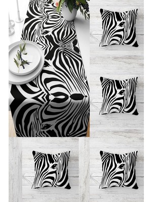 Odea Pelangi Zebra Desenli Masa Değişik Ranır Modelleri Dekoratif 4'lü Kırlent Kılıfı Seti, Siyah-Beyaz 43 x 43