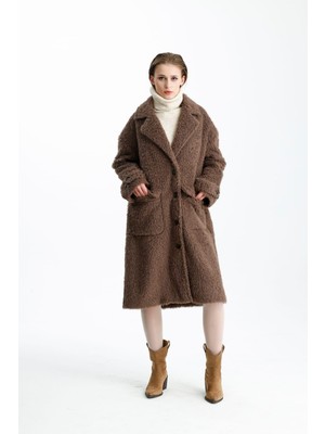 Gaca Collection Ninova Teddy Kahve Oversize Uzun Kaban