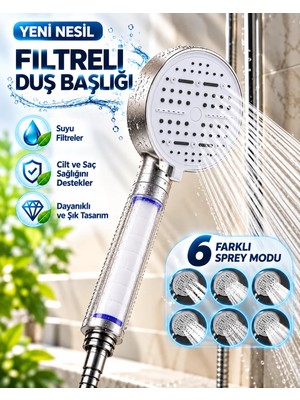 Fumeyabi 6 Modlu Filtreli Duş Başlığı Büyük Panel Su Tasarruflu Çok Fonksiyonlu Beyaz Duş Başlığı