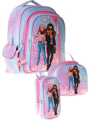 Fumeyabi Üçlü Ilkokul Okul Çanta Seti - Pembe - Turkuaz - Wonderful Baskılı - Kız Çocuk - SETWG-W6069A