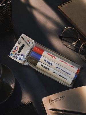Muikoo 3 Paket 3'lü Beyaz Tahta Kalemi Seti - Kırmızı, Mavi, Siyah