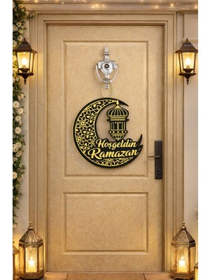 Odea 25-25 cm Hoş Geldin Ramazan Dekorlu Ahşap Kapı Süsü, Ramazan Süsleri, Ramazan Tavan Süsü