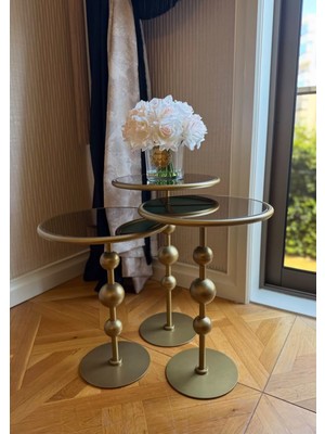 Esey Luxury Galaxy Model 3 Toplu Gold Zigon Sehpa Metal Gövde Cam Ayna Yüzeyler