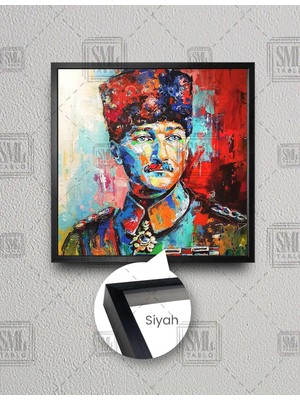 SML Tablo Büyük Komutan Mustafa Kemal Atatürk Kare Çerçeveli Kanvas Tablo