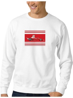 Odea Qivi Niki Lauda Formula Baskılı Beyaz Erkek Örme Sweatshirt Uzun Kol BGA2342-ERKSW, S