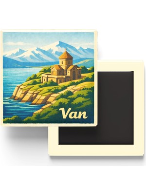 Odea Van - Akdamar Kilisesi - Baskılı Buzdolap Magneti Kare - 9x9 cm