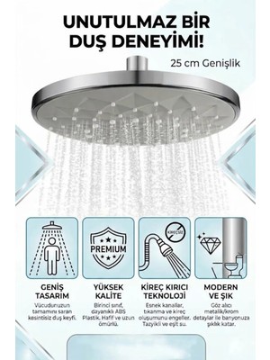 Banyonatural 25 cm Krem Tepe Duş Başlığı - Kireç Kırıcılı, 360° Dönebilen Yağmur Etkili Modern Duş Başlığı