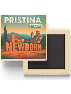 Odea Priştine Kosova - Newborn Anıtı - Baskılı Buzdolap Magneti Kare 9x9 cm