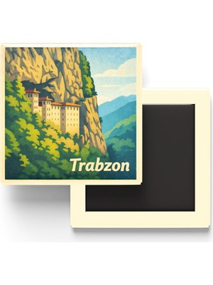 Odea Trabzon - Sümela Manastırı - Baskılı Buzdolap Magneti Kare - 9x9 cm